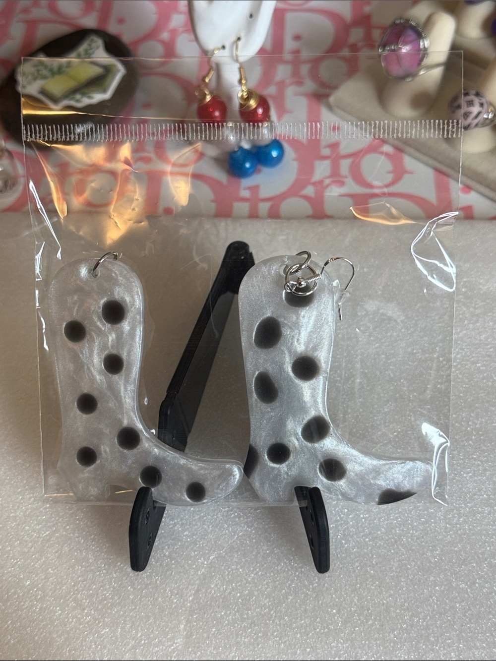 Handmade Silver Polka Dot Cowboy Boot Earrings - Women Jewelry Earrings